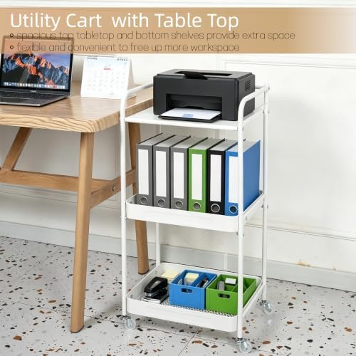 3 Tier Rolling Cart with Table Top, Metal Kitchen Storage Cart - Image 6