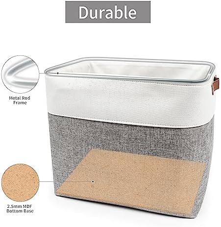 Bagnizer Large Fabric Storage Baskets | 50L Storage Bins, Decorative Linen Closet Baskets with Handles for Organizing, Shelf, Toys, Clothes, Home, Office, Nursery, 17x12x15Inches (Grey&White) - Image 4