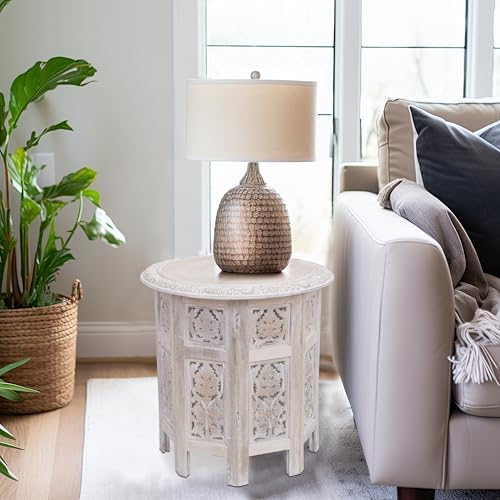 COTTON CRAFT Solid Wood End Table - Hand Carved Folding Accent Side Table - Image 4