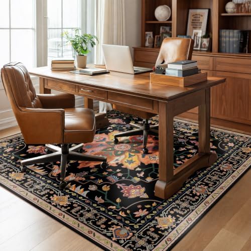 RELEANY Washable Area Rug, Square 7'x7', Black/Colorful - Image 3