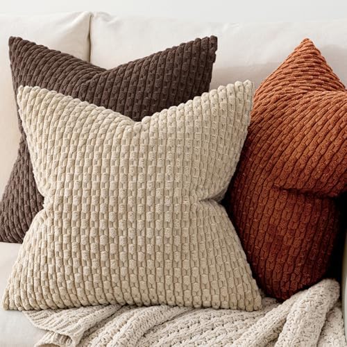 MIULEE Decorative Throw Pillow Covers 18x18 Dark Brown Textured Corduroy - Image 5