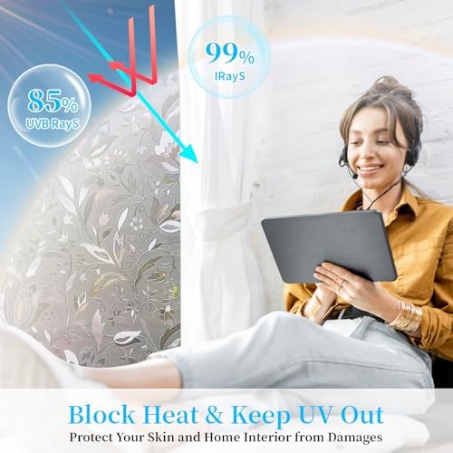 Niviy Window Privacy Film with Installation Tools, Frosted Glass Window Film, Heat Control Glass Clings, Window Vinyl Glass Covering for Home, (Grayish Black Tulip, 17.7 x 78.7 inch) - Image 5