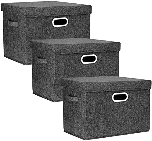 TYEERS Large Collapsible Storage Bins with Lids, Organization Bins for Closet Storage, Clothes Storage, Folding Storage Box with Lids for Home Office Storage - 3 Pack - Black by StorageOrganization