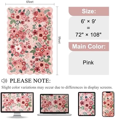 DUKINO 6x9 Area Rugs, Floral Washable Rug for Living Room Non Slip, Pink - Image 2