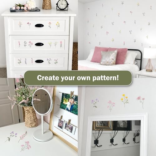 Pastel Wildflower Wall Decals - Set of 37 Peel & Stick Botanical Flower Stickers for Bedroom, Nursery & Living Room - Removable Yellow, Pink & Purple Floral Wall Decor - Image 3