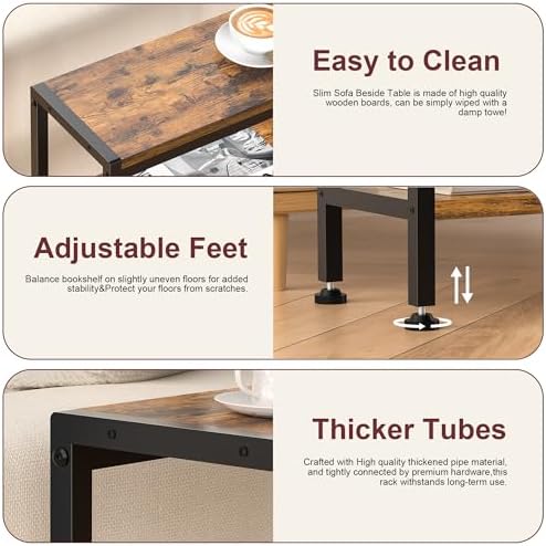 Narrow Side Table for Small Space, 3 Tier Slim End Table, Thin Nightstand, Skinny Snack Couch Table, Sofa Bedside Table in Living Room, Bedroom, Study, Kitchen and Balcony (Rustic Brown) - Image 5