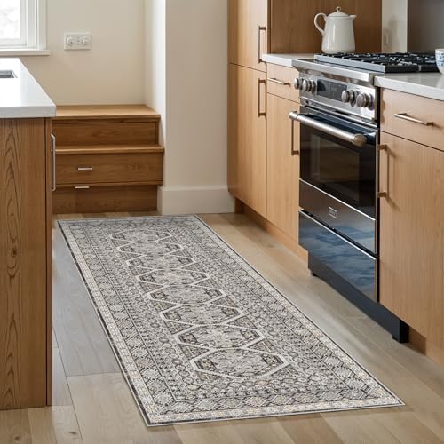 Ksrau 2x5 Runner Rug Washable Vintage: Non Slip Long Kitchen Runners Black by Ksrau