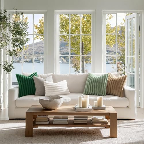 MIULEE Faux Fur Decorative Throw Pillow Covers 12x20 Set of 2 Dark Green - Image 4