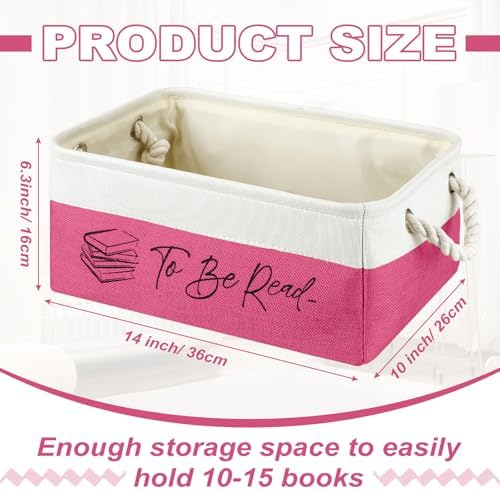 Marsui 1 Pcs TBR Basket Book Storage Bin Bookish Gifts, White Pink - Image 2