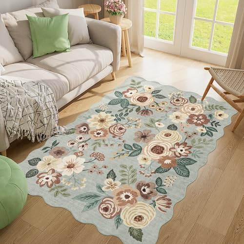 DUKINO 4x6 Area Rug, Non Slip Floral Washable Living Room Rug, Sage Green - Image 5