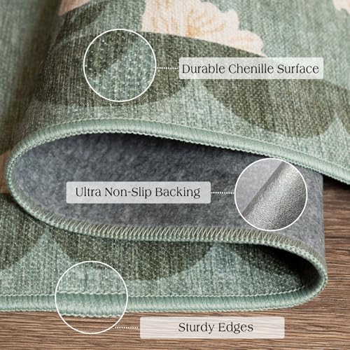 3x3 Square Entryway Rug - Non-Slip Washable Front Door Mat Indoor Outside Entrance Small Porch Rug Sage Green Cottage Scalloped Throw Rugs for Entryway Kitchen Bedroom Office Front Porch Decor - Image 3