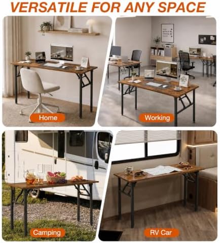 XBurmo Folding Desk Foldable Table, No Assembly 55.1" Foldable Desk Space-Saving Workstation for Small Space, Computer Table, Flat Storage for Home Office, Bedroom, Dorm, Study Room, Rustic Brown - Image 6