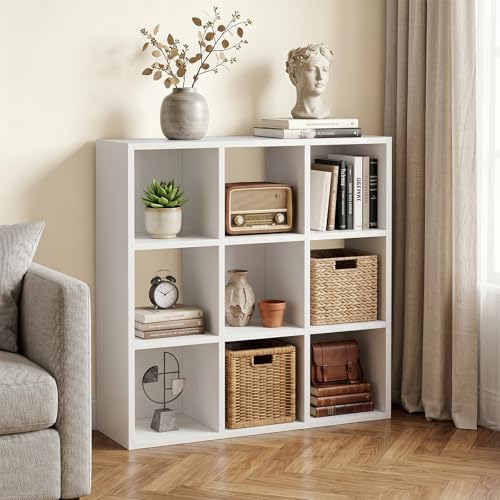 LUCKLIFE 9-Cube Storage Organizer, Modular Bookcase Shelf with Vertical or Horizontal Use, Fits 11×11" Bins, Optional Back Panels, for Living Room, Office, White - Image 3