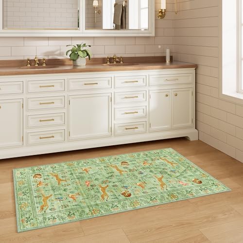 DUKINO 2x5 Rug for Hallway, Washable Animal Runner Rug Non Slip Light Green - Image 6