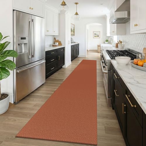 KOZYFLY Orange 2.5'x16' Runners Rugs for Hallway, Extra Long Washable Runner Rug, Woven Non Slip Kitchen Runner, Cotton Entryway Rug, Floor Carpet for Entry, Aisle, Hall, Burnt Orange/Tan - Image 2