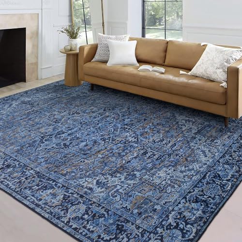 ReaLife Rugs Machine Washable Area Rug Runner - Living Room Bedroom Bathroom Kitchen Entryway Office - Padded Low Pile Stain Resistant Premium - Boho Vintage Traditional - Lyle - Blue 3' x 5' by ReaLifeRugs