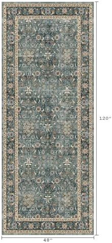 4x10 Runner Rug Washable, Non Slip Vintage 10ft Wide Rugs Green - Image 2