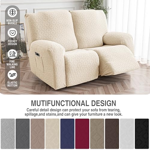 Genina Waterproof Recliner Loveseat Cover,2 Seat Couch Cover,Beige - Image 5