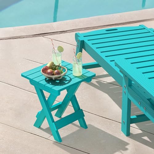 LUE BONA Small Outdoor Folding Side Table, HDPS Outside End Table for Patio, Porch, Deck, Pool, 14 Inch Height, Aruba Blue (Pack of 2) - Image 2