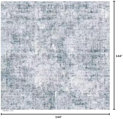 12x12ft Square Living Room Rug – Non-Slip Washable Extra Large Floor Carpet for Bedroom, Dining Room, Playroom Room – Modern Abstract Neutral Thin Low-Pile Big Indoor Rug (Blue Grey) - Image 2