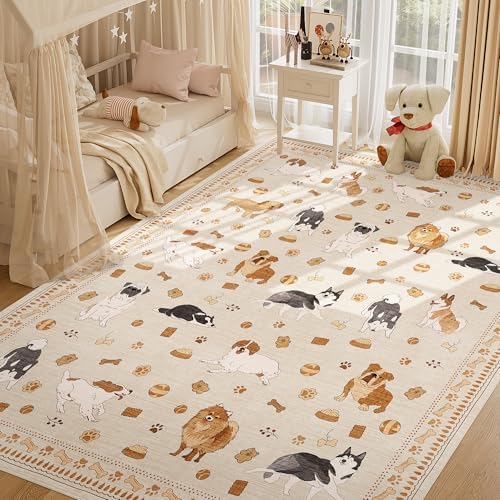 DUKINO 8x10 Area Rug, Washable Dog Rugs for Living Room Soft, Beige Yellow - Image 3