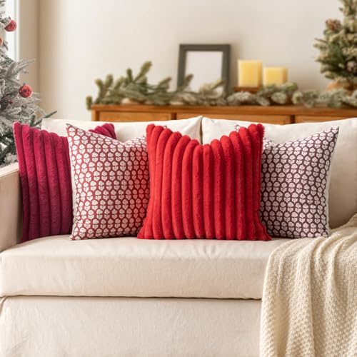 MIULEE Faux Fur Decorative Throw Pillow Covers 12x20 Set of 2 Red - Image 6
