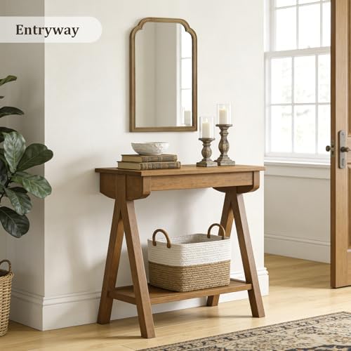 WallBeyond Wood Frame Wall Mirror Rounded Corner Arch Rectangle Mirror for Entryway, Living Room or Bedroom Home Decor - Light Woodgrain [20" x 30" Natural ] - Image 3