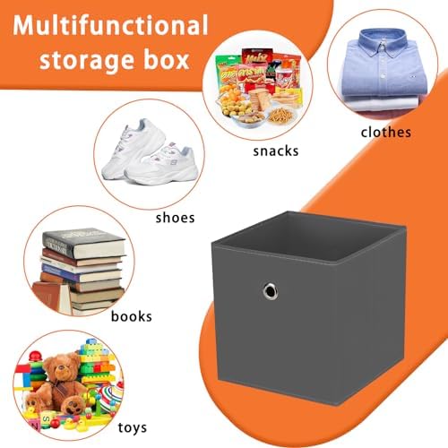 Foldable Storage Cubes Bins ,11 Inch Cloth Storage Cube Fabric Storage Box Cubes Organizer Baskets with Dual Handles for Home Organizer Set of 12 (Grey) - Image 3