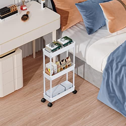 Sooyee Slim 3 Tier Rolling Cart with Wheels, Storage Cart,White - Image 2