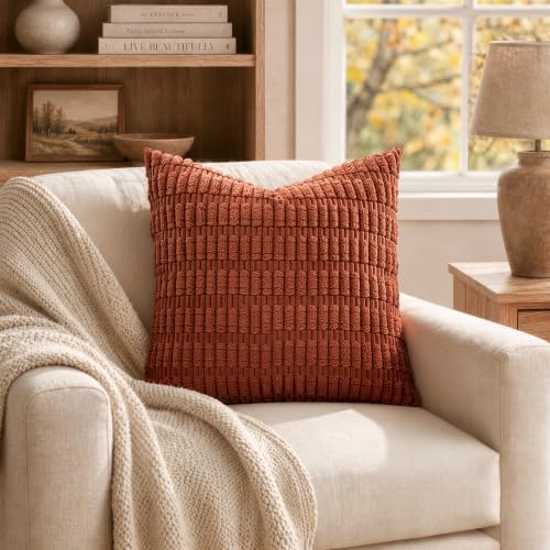 MIULEE Fall Corduroy Decorative Throw Pillow Covers 16x16 Rust Pack of 2 - Image 5