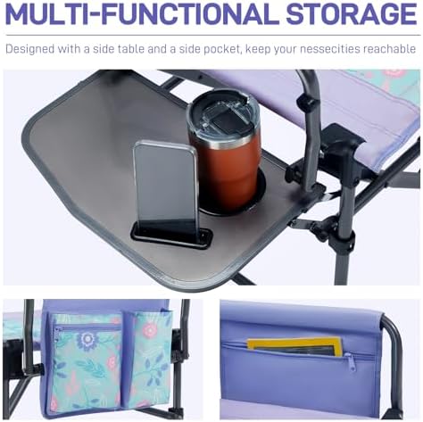 EVER ADVANCED Camping Directors' Chair with Side Table, Portable Folding with Compact Size, Heavy Duty Lawn Chair with Pocket for Camping, Lawn, Sports and Fishing, 400lbs, Purple - Image 6