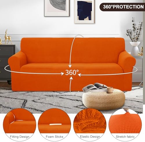 U-NICE HOME Oversized Stretch Couch Cover Slipcover, Orange - Image 3