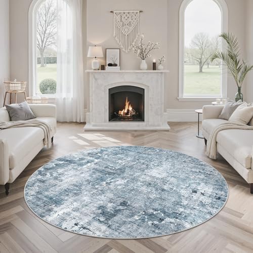 Soalmost Abstract 6x6 Round Rug 6ft Circle Living Room Rugs, Blue/Grey by Soalmost