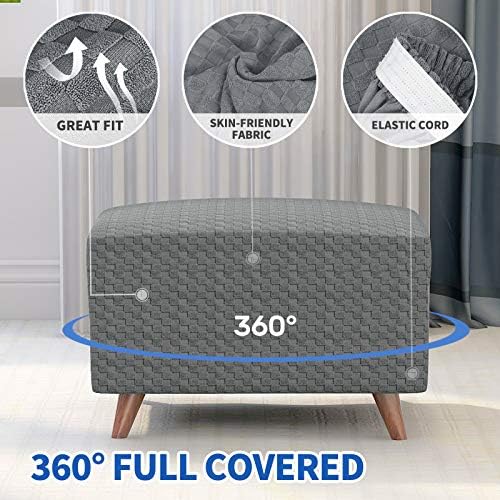 MAXIJIN Jacquard Ottoman Cover Slipcovers Folding Storage Stool Furniture Protector Cover Soft Thick Rectangle Foot Rest Slipcover with Elastic Bottom (Ottoman Small, Light Gray) - Image 3