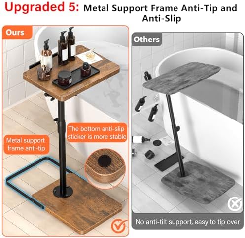 TV Tray Table for Couch, Height Adjustable/360° Swivel/180° Flip-Over Panel Design C-Shaped End Table, Sofa Arm End Side Table with Phone & Tablet Slot for Eating, Laptop,Couch Bed (Vintage Brown) - Image 6