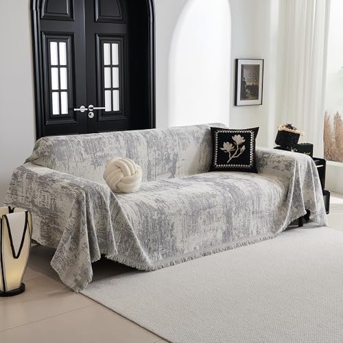 MYSKY HOME Sectional Couch Cover Sofa Covers for Sectional Sofa L Shape Chenille Couch Protector Grey Geometric for Dogs Pets Couch Throw Cover Washable Durable for Home Decor, 71" X118" - Image 2