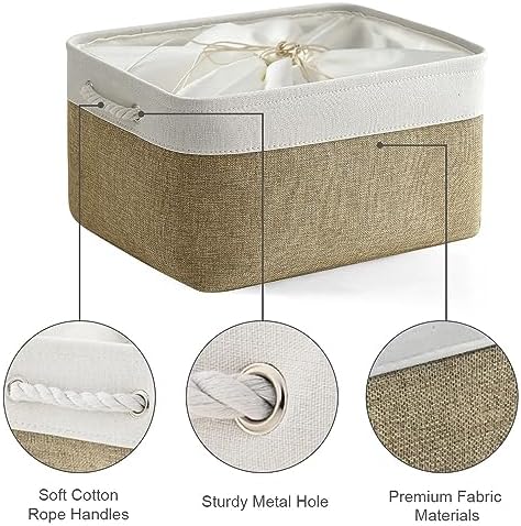 TheWarmHome Organization and Storage Basket for Organizing - X Large - 3 Pack 17.7L×13.8W×9.8H in Collapsible Storage Bin for Shelves, Fabric Basket for Gifts Organizer Toy Closet (White & Khaki) - Image 6