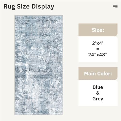 Soalmost 2x4 Abstract Washable Rugs for Entry, Kitchen Area Rug Blue/Grey - Image 5