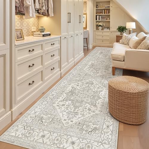 Madane Hallway Runner Rug 3x10 Washable Kitchen Runners 10ft, Beige/Brown by Madane