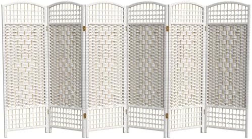 4 ft. Short Fiber Weave Folding Screen - White - 6 Panels by RedLantern