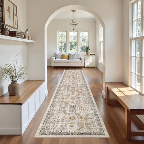 Madane Washable Runner Rugs 2x10 Long for Hallway Kitchen, Brown/Gold - Image 2