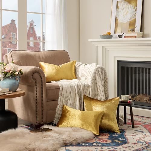 GIGIZAZA Gold Velvet Pillow Covers 12x20 Decorative Pillows Pack of 2 - Image 6