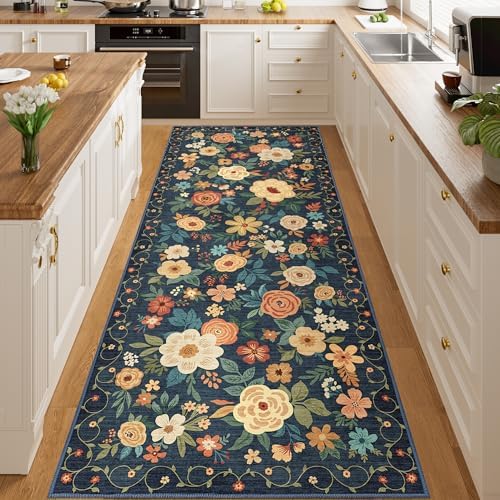 DUKINO 3x8 Kitchen Runner Rug, Washable Rug for Hallway Non Slip, Navy Blue by DUKINO