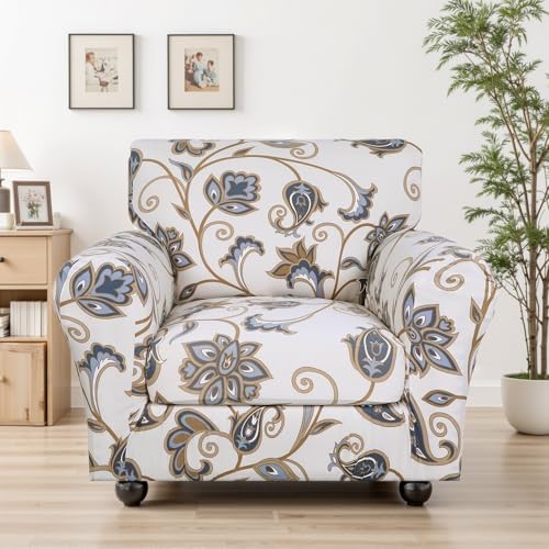 SearchI Stretch Sofa Cover Printed Couch Covers, Floral Pattern 2 Piece Armchair Slipcover with Separate Chair Cushion Cover, Washable Furniture Protector for Living Room(Armchair, Love Flower) - Image 2