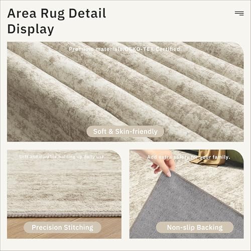 Soalmost 5x8 Area Rugs Beige Low Pile Washable Trendy Faded Style Rug - Image 6
