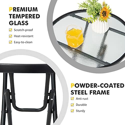 GIANTEX Round Folding Side Table, Patio Table w/Tempered Glass Tabletop - Image 4