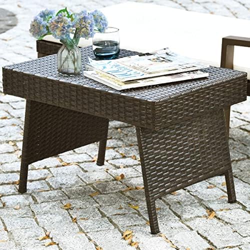 HAPPYGRILL Outdoor Wicker Table Folding Rattan Standing Coffee Side Table for Patio Lawn Bistro Poolside Garden - Image 2