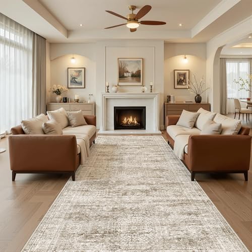 Soalmost Washable 4x10 Hallway Runner Rug Non-Slip Kitchen Entry Rugs Brown - Image 3