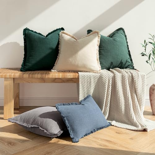 MIULEE Boho Linen Fringe Decorative Throw Pillow Covers Beige 16x16 - Image 6