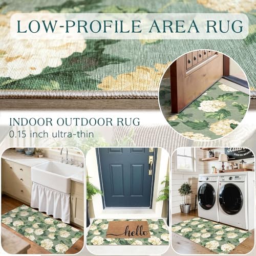 Front Door Mat Indoor Entrance - 2x4.3 Sage Green Beige Floral Rug - Image 4